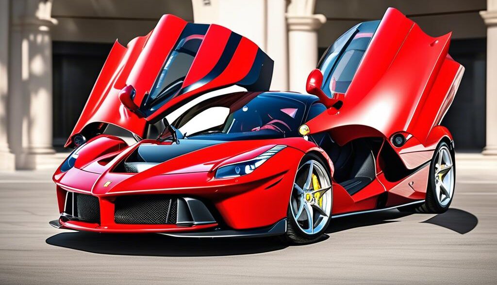a red sports car with doors open